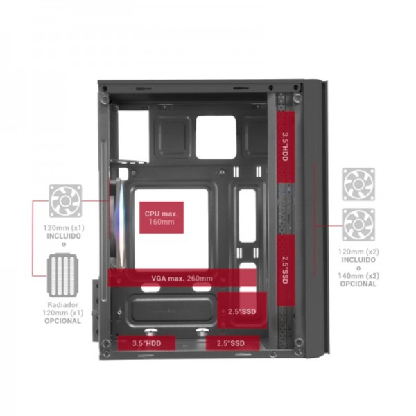 Mars gaming caja micro-atx mc300 black