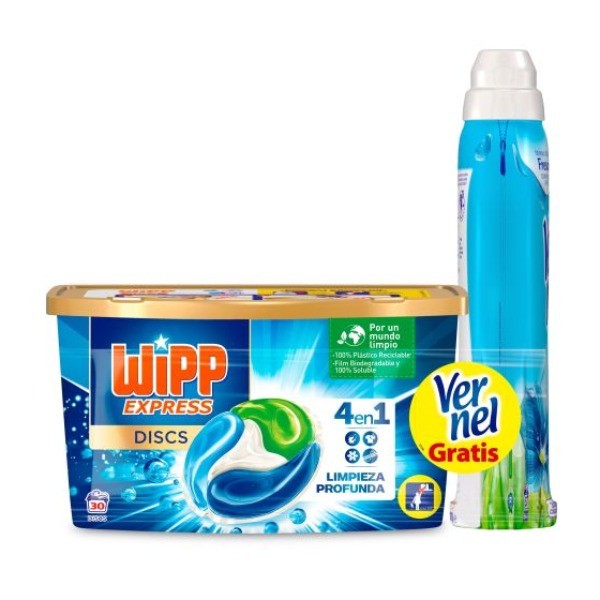 Wipp Express detergente 30 cápsulas + Vernel Cielo Azul 57 lavados GRATIS