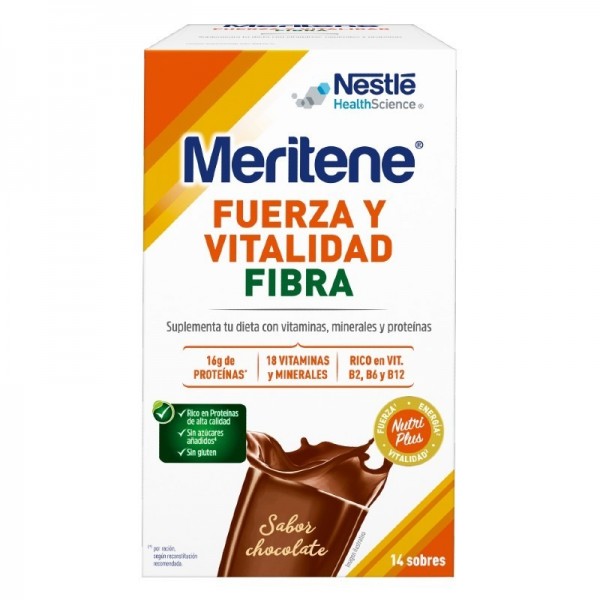 MERITENE FUERZA Y VITALIDAD FIBRA SABOR CHOCOLATE 14 SOBRES